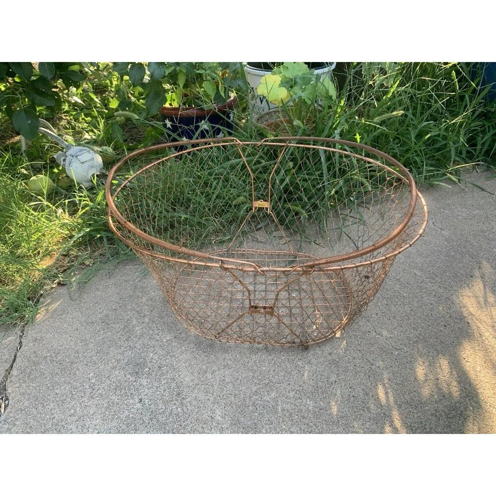 Large Collapsible Copper Wire Basket Egg Fruit Vegetables 18x13x8 in Vintage